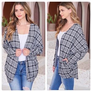 NWT Plaid Black & White Open Cardigan with Pockets